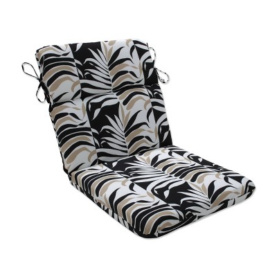 18.5" x 15.5" Outdoor/Indoor Rounded Chair Pad Palm Stripe Black/Tan - Pillow Perfect