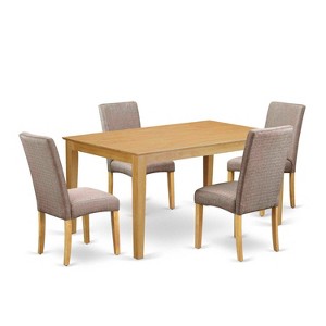 Dining Room Table Set 60 Inch Rectangle with 4 Chairs - Linen Fabric Dark Khaki Finish - 1 of 4