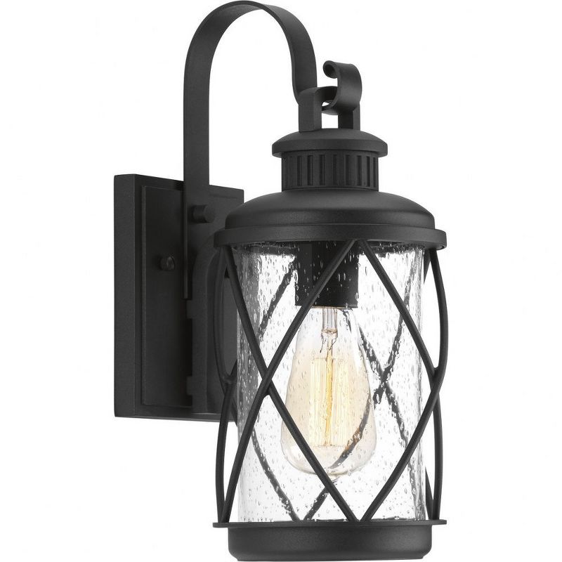 Progress Lighting Hollingsworth 1-Light Outdoor Black Wall Lantern with Clear Seeded Glass Shade, 1 of 4