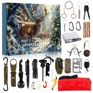 Aoibox 24 Piece Survival Advent Calendar Kit for Men Christmas Countdown with Tactical Tools Fire Starter Emergency Blanket Fishing Gear - 1 of 4