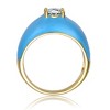 Elegant 14k Yellow Gold Plated Dome Ring with Solitaire Cubic Zirconia and Blue Enamel Accents for a Classic and Contemporary Touch of Sophistication - 3 of 3