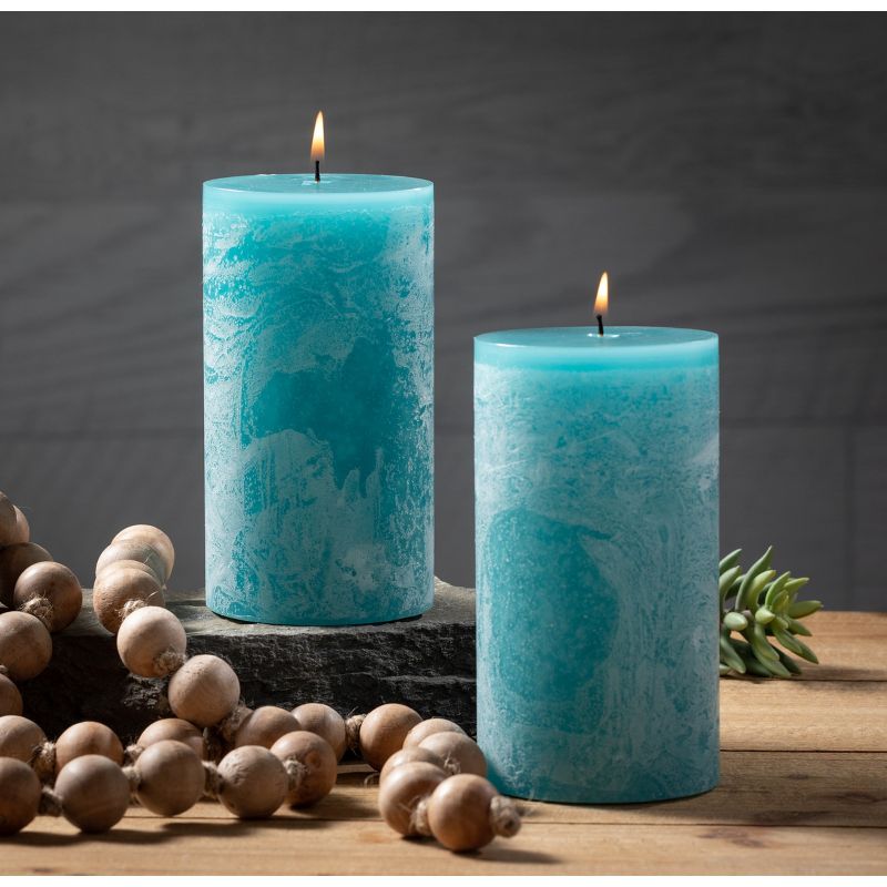 Sea Glass Timber Pillar Candles - Set of 2, 3 of 5