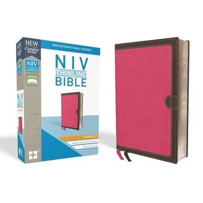 NIV, Thinline Bible, Compact, Imitation Leather, Pink/Brown, Red Letter Edition - by  Zondervan (Leather Bound)