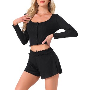INSPIRE CHIC Women's Long Sleeve Button Shirts with Shorts 2 Pcs Pajamas Set - 1 of 4