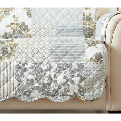 Grey Patchwork Quilted Microfiber Loveseat Furniture Protector