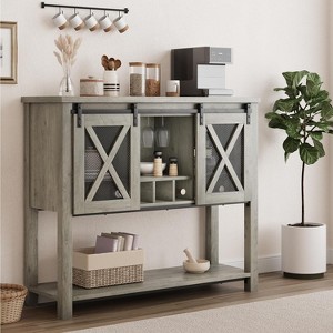 COZONY Farmhouse Bar Cabinet with Wine Glass Rack - Buffet Sideboard with Barn Door for Kitchen, Dining & Living Room - 1 of 4