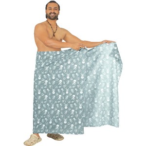 HAPPY BAY Men's Pareo Cotton Linen Effect Halloween Costumes Scary Pumpkin Swimwear Cover Up Beach Wrap Summer Sarong One Size Gray, Skull - 1 of 4