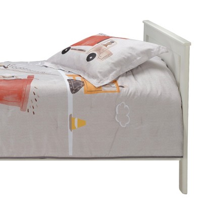 Blue Construction Vehicles Twin Microfiber Quilt Set