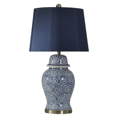 Blue Ivy Swirl Table Lamp with Blue Hardback Fabric Shade  - StyleCraft