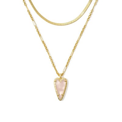 Kendra Scott Valentine's Day 14K Gold Over Brass Aria Multi Strand Necklace - Gold/Rose Quartz