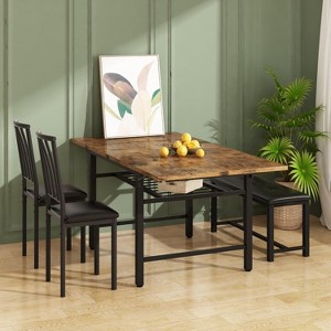 Hooseng 4-Piece Dining Room Table and Chairs Set for 3-6, Extendable Kitchen Table Set with 1 Bench and 2 Backrest Chairs for Apartment, Small Space - 1 of 4