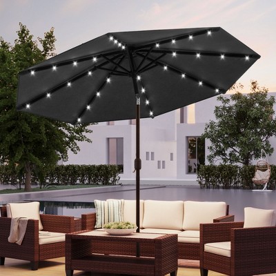 Sonkuki Patio 10FT LED Market Umbrellas With Solar Lights, Table Umbrella for Patio and Outdoor With Tilt Button for Deck and Pool