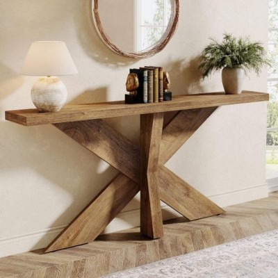 Syemin Console Tables Long Farmhouse Console Table, Sofa Table Behind Couch with Base, Entryway Hallway Accent Table, Brown, 70.87"*11.81"*33.46"