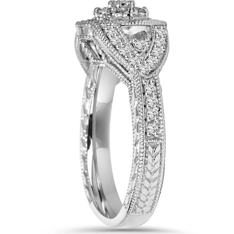 Pompeii3 Unique 3/4ct TW Antique Diamond Engagement Ring 10K White Gold, 2 of 6