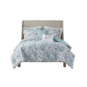 Gracie Mills Rice Coastal Bliss 5-Piece Seersucker Comforter Ensemble with Coordinating Throw Pillows - 1 of 4