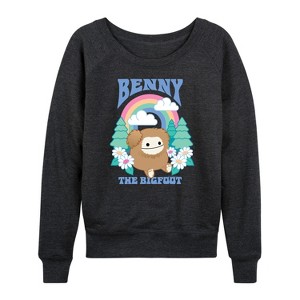 Women's - Squishmallows - Benny The Bigfoot Lightweight French Terry Wide Neck Long Sleeve Graphic Shirt - 1 of 4