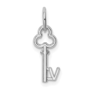 Black Bow Jewelry 14k White Gold, Hannah Collection, Mini Initial V Shamrock Key Charm - 1 of 4
