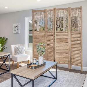 4-Panel Wooden Room Divider, 67" Tall Decorative Cutout Privacy Screen, Freestanding Foldable Partition for Bedroom, Living Room, Office, Home - 1 of 4