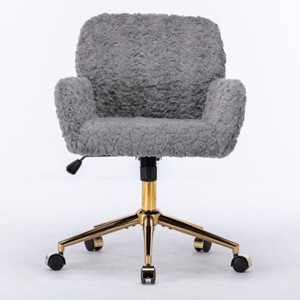 ChicFurnit Task and Office Chairs Artificial Rabbit Hair Swivel Office Chair Ergonomic Chair for Home Office, Gray, 24"*23.6"*35.4" - 1 of 4