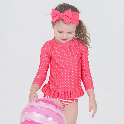 RuffleButts Toddler Girls Long Sleeve Rash Guard Bikini - Pink, Size: 4T — фото 2