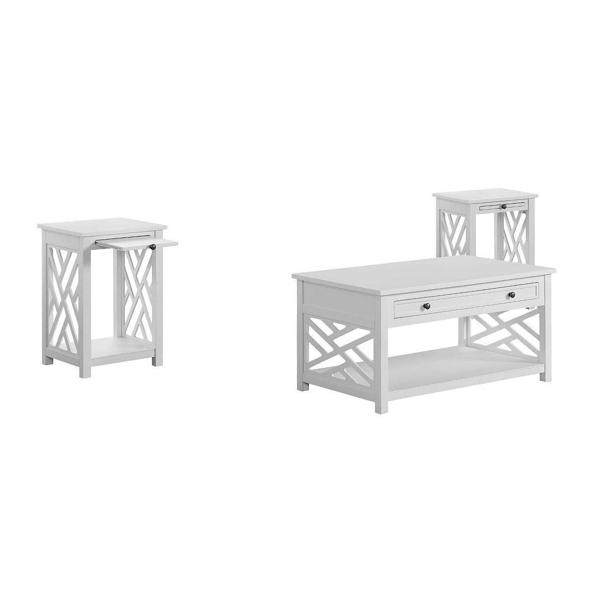 36" Middlebury Coffee Table with Drawer and 2 End Tables with Tray Shelf White - Alaterre Furniture