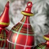 7.75"H  9"H & 9"H Sullivans Christmas Plaid Finial Ornament Set of 3  Red-Green - 2 of 3