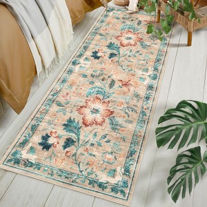 Washable Folding Floral Print Rug, Non-Slip Backing for Living Room Bedroom - 1 of 4