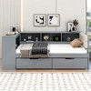 Lyngins Wood Twin Size Frame, Platform Bed Frame with Upholstered Headboard – Built-In Storage Shelves, 2 Drawers, Charging Station, Storage Bed - 3 of 4