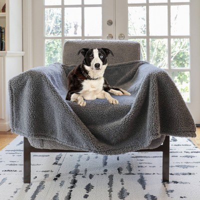 Medium Gray Waterproof Fleece and Faux Suede Pet Blanket