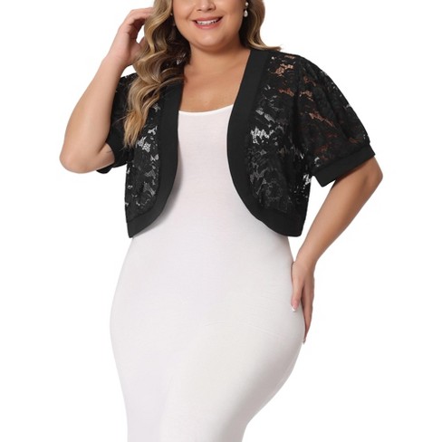 Agnes Orinda Women's Plus Size Short Sleeve Sheer Floral Lace Bolero Shrugs  Open Front Cropped Cardigans Black 4x : Target