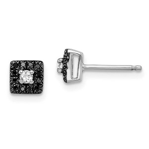 Black Bow Jewelry Black & White Diamond 6mm Square Post Earrings in Sterling Silver - 1 of 4