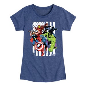 Girls' - Marvel - Avengers American Flag Fitted Short Sleeve Graphic T-Shirt - 1 of 4