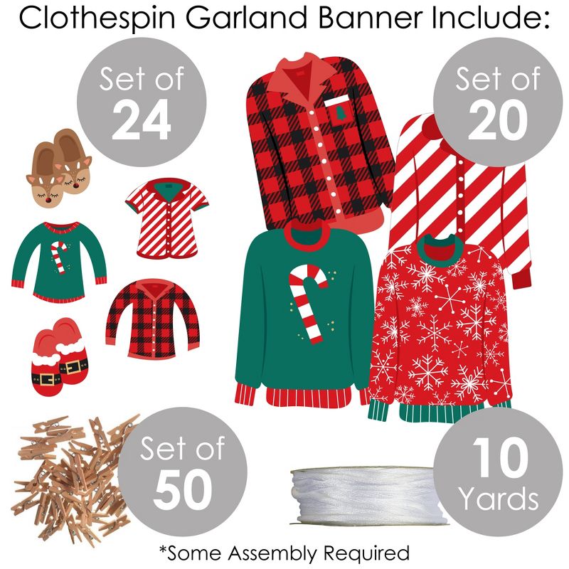 Big Dot of Happiness Christmas Pajamas - Holiday Plaid PJ Party DIY Decorations - Clothespin Garland Banner - 44 Pieces, 5 of 8