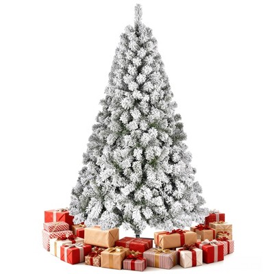 7.5ft Snow Flocked Christmas Tree with 1405 Branch Tips, Fire-Resistant PVC and Metal Stand for Holiday Decoration