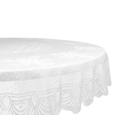 White Lace Floral Polyester Tablecloth (63"Round) - Design Imports