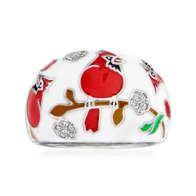 Ross-Simons 0.10 ct. t.w. White Topaz and Multicolored Enamel Cardinal Ring in Sterling Silver
