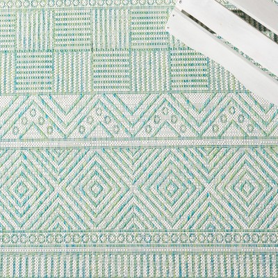 Beige/Green Non-Slip Rectangular Synthetic Easy Care Area Rug