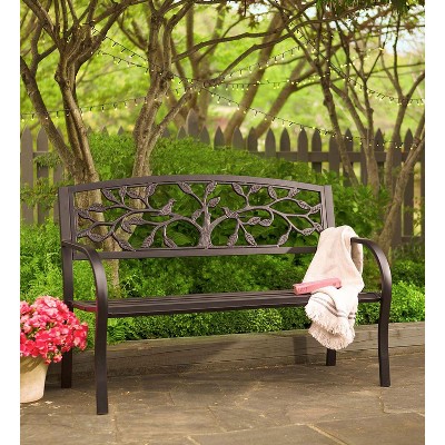 Black Cast Iron and Steel Tree of Life Garden Bench