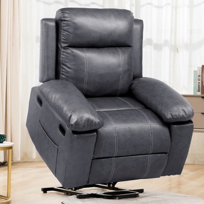COMHOMA Electric Recliner for Elderly, Faux Leather Sofa, Dual Motor Power Lift Recliner Chair with Massage Heat, USB Ports, Side Pockets