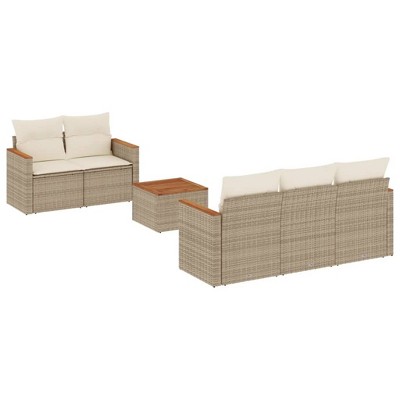 vidaXL 6 Piece Patio Sofa Set with Cushions - Beige Poly Rattan