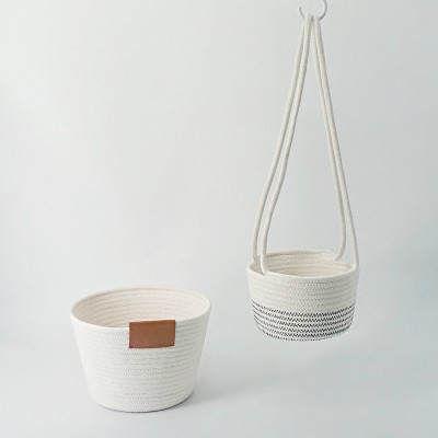 White Cotton Weave Hanging & Floor Decorative Basket Set - Bullseye's Playground™