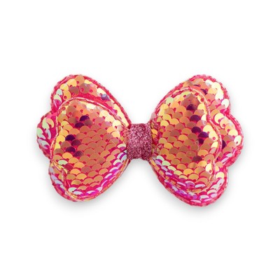 Summer Crystal - Sequin Glitter Stuffed Bow Hair Clip - 1 Pack