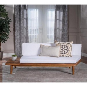 75.75" Patio Sofa with Acacia Wood Frame and Water-Repellent Cushions, Modern Left Arm Outdoor Seating -3irtyhousy - 1 of 4