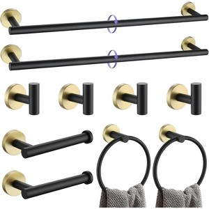 10 Pieces Bathroom Towel Holder Set,27.5 Inch Black and Gold Towel Bar Set SUS304 Stainless Steel Bathroom Hardware Set Wall Mounted Towel Rack Set - 1 of 4