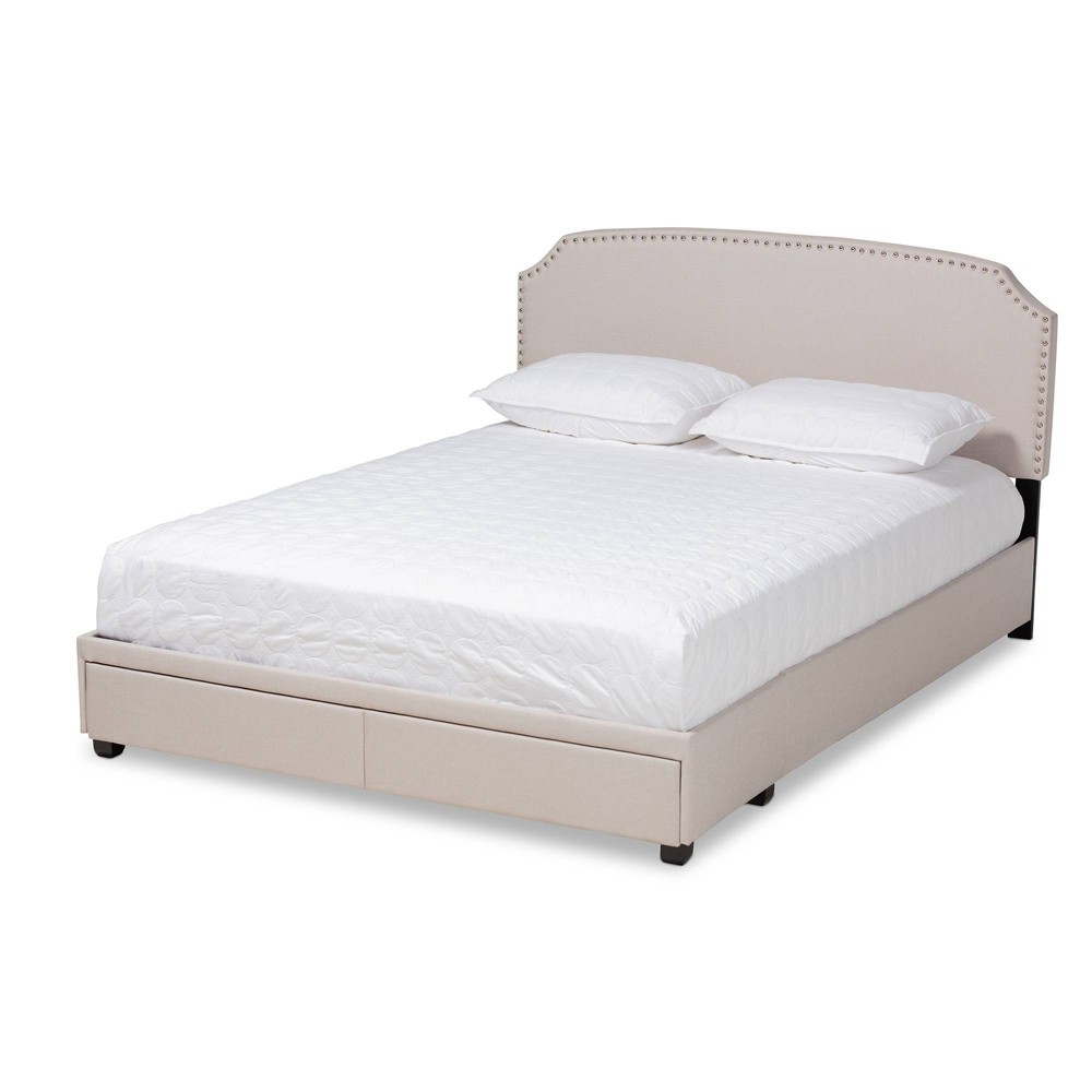 Photos - Bed Frame Queen Larese Fabric Upholstered 2 Drawer Platform Storage Bed Beige/Black