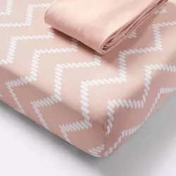 Jersey Fitted Crib Sheet - Pink Chevron and Solid Heirloom - Pink - 2pk - Cloud Island™