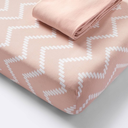 Jersey Fitted Crib Sheet - Pink Chevron and Solid Heirloom - Pink - 2pk - Cloud Island™ - image 1 of 4