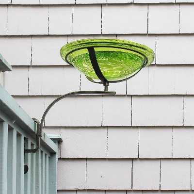 Fern Green Crackle Glass Birdbath with Rail Mount Bracket
