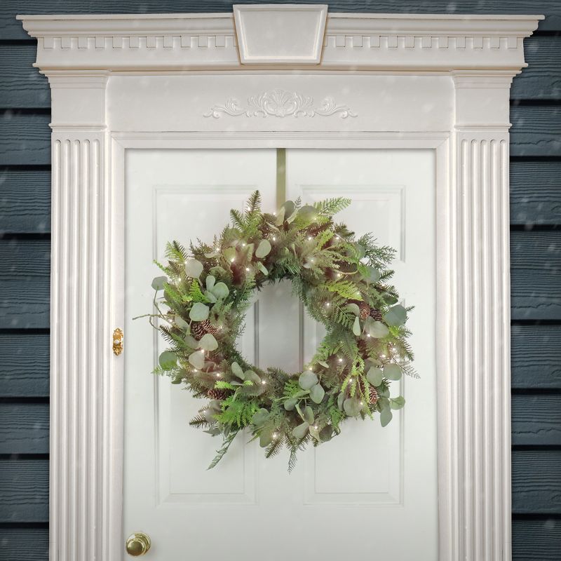 30" Prelit LED Flocked North Conway Christmas Wreath with Pinecones Warm White Lights - National Tree Company, 2 of 4