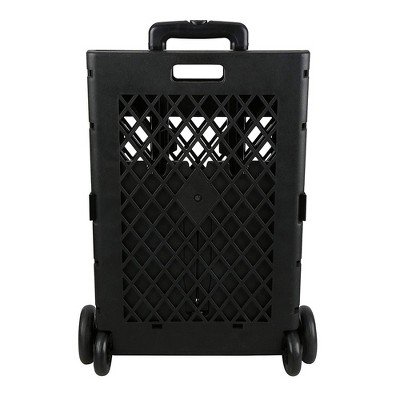 Black Mesh Foldable Utility Rolling Cart with Telescopic Handle